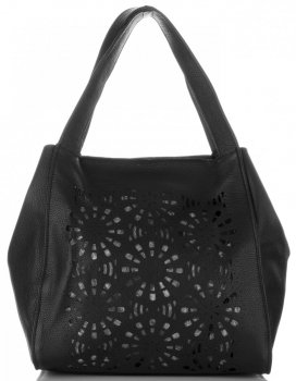 Kožené kabelka shopper bag Genuine Leather čierna 5157