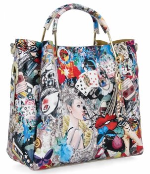 Talianska Kožená Kabelka Módny Kufrík 5702-1 Multicolor/Tmavobéžová