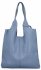 Włoska Torebka Skórzana Shopper Bag z Kosmetyczką 165 Jasno Niebieska