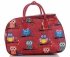 Średnia Torba Podróżna Kuferek Or&Mi wzór w sowy Multikolor - Czerwona