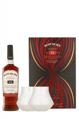 Whisky Bowmore 15 YO 0,7l elegancki zestaw ze szklankami 