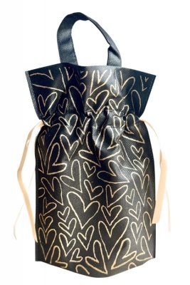 Torebka prezentowa czarna w złote serca z uchwytem 