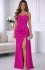 Fuksjowa sukienka wieczorowa maxi z gorsetem i rozcięciem na nogę