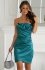 Satynowa mini sukienka z drapaną różą zielona
