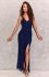 Wieczorowa navy błyszcząca sukienka maxi 354