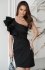 Bicotone mini sukienka czarna na jedno ramię z piórkami