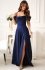 Bicotone 330 długa sukienka z opadającymi ramionami błysk granatowa